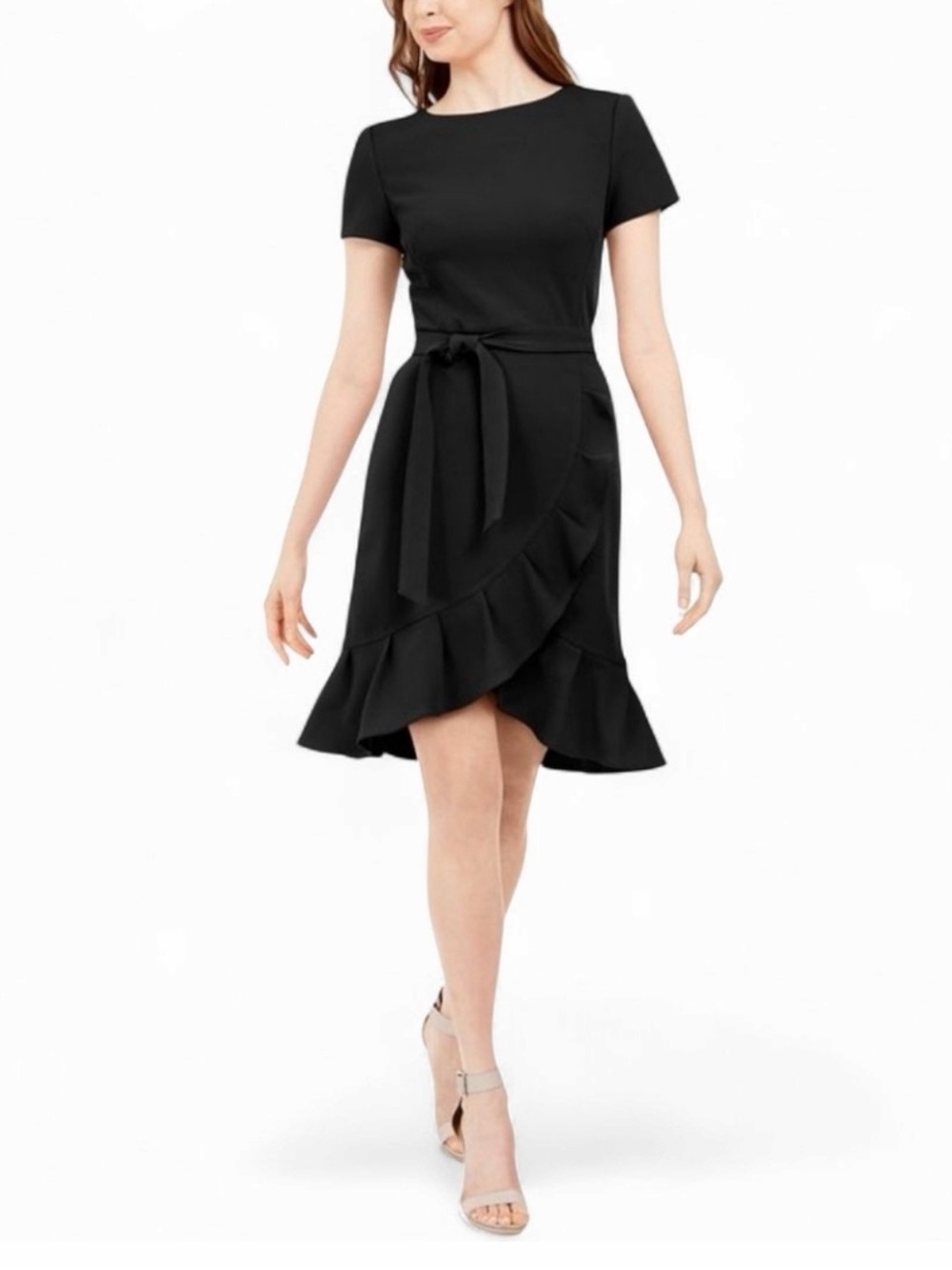 Calvin Klein Short-Sleeve Ruffle-Hem Dress
